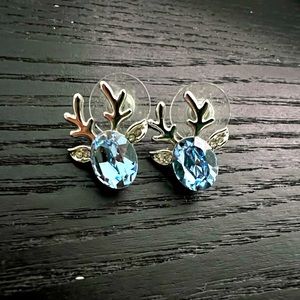 SWAROVSKI blue crystal reindeer earrings